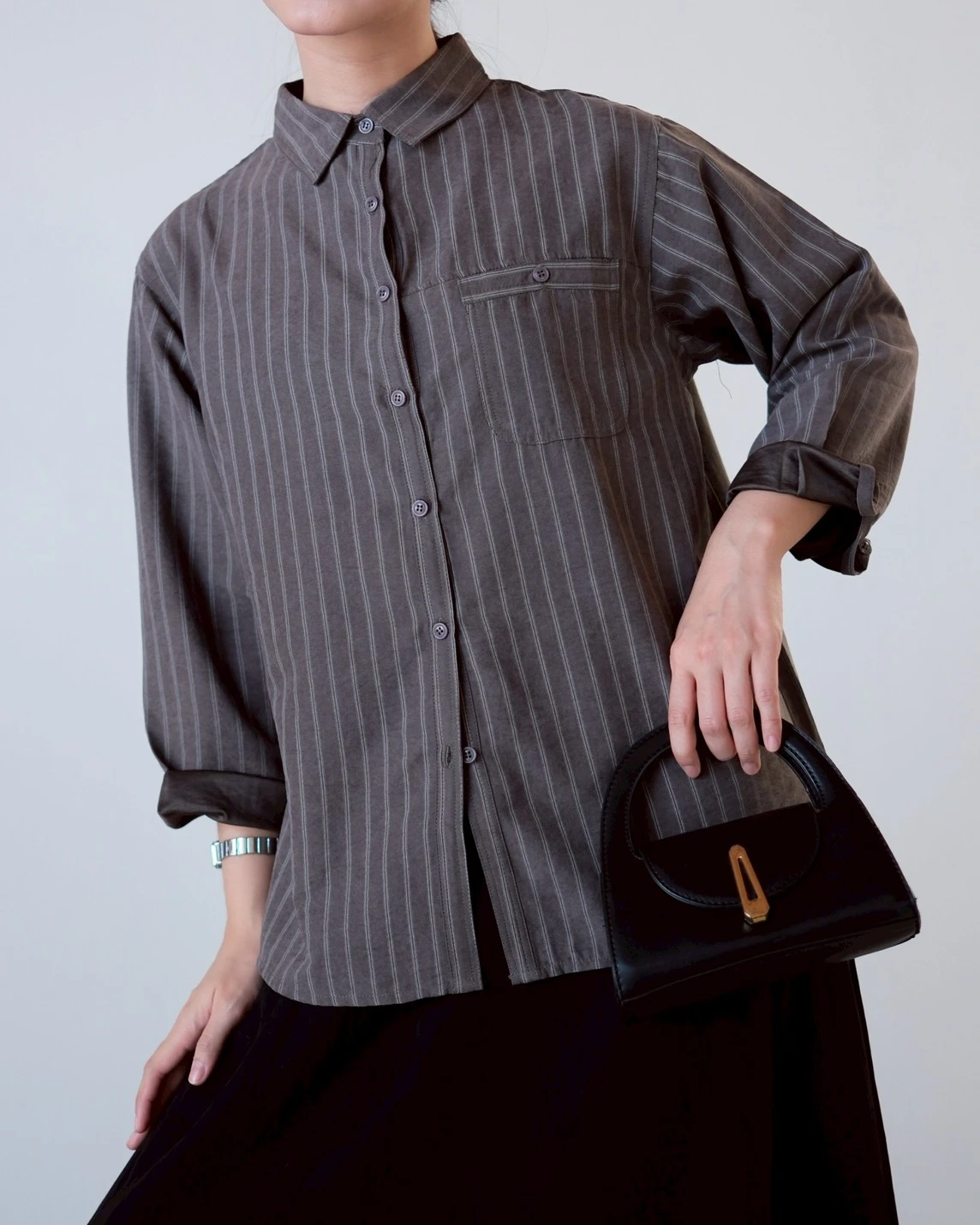 Cliona Stripe Shirt Kode N856-3 Dark Grey - Image 3