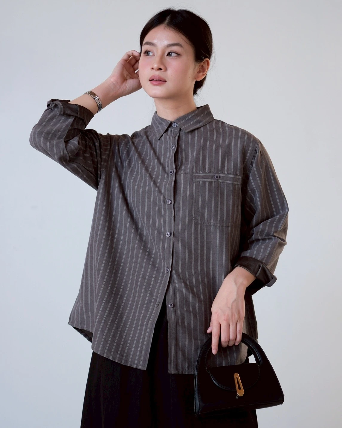 Alternative view of Cliona Stripe Shirt Kode N856-3 Dark Grey