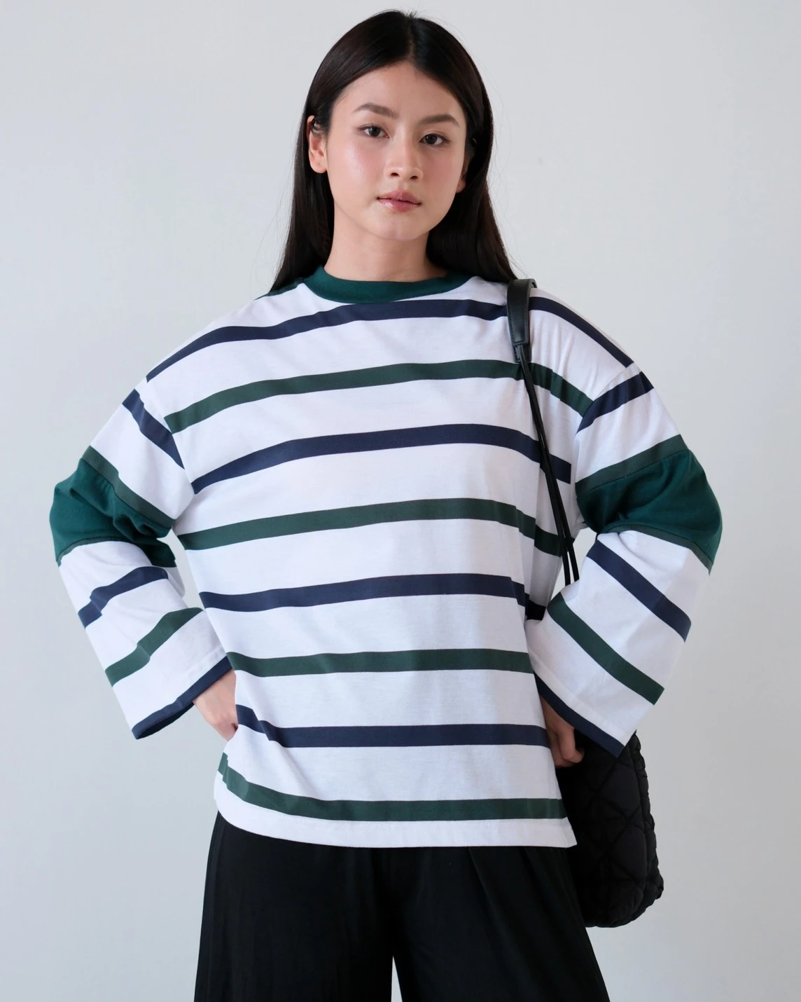 Alternative view of Dion Stripe Longsleeve Bw-Navy-Green