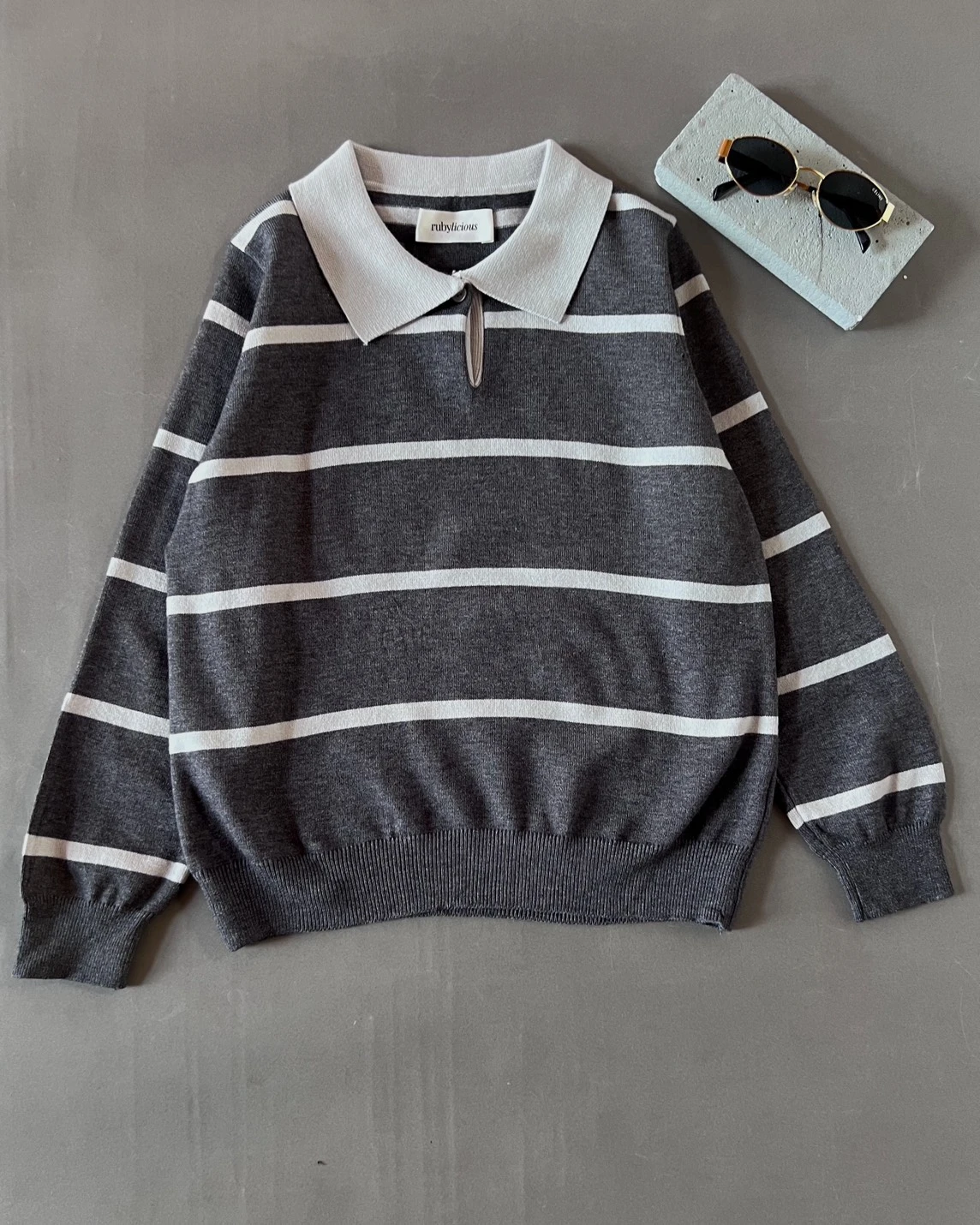 Jelfa Stripe Longsleeve Kode 710.N Dark Grey