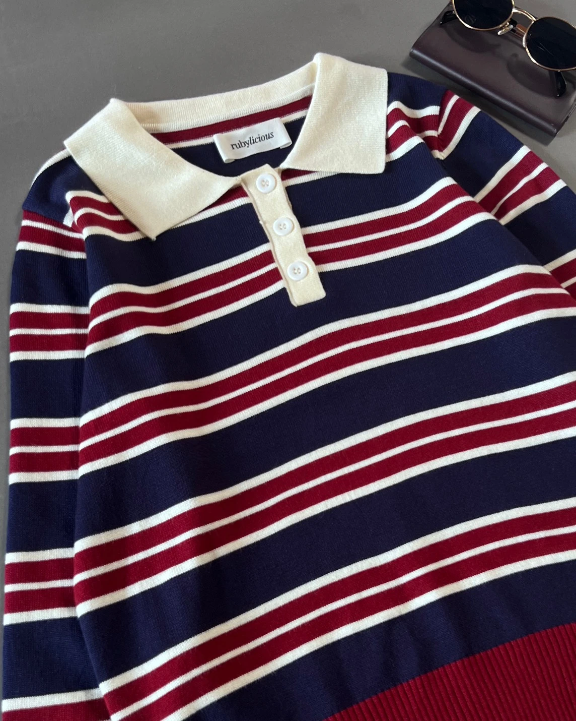 Nancy Stripe Longsleeve Kode 677N Broken White-Navy