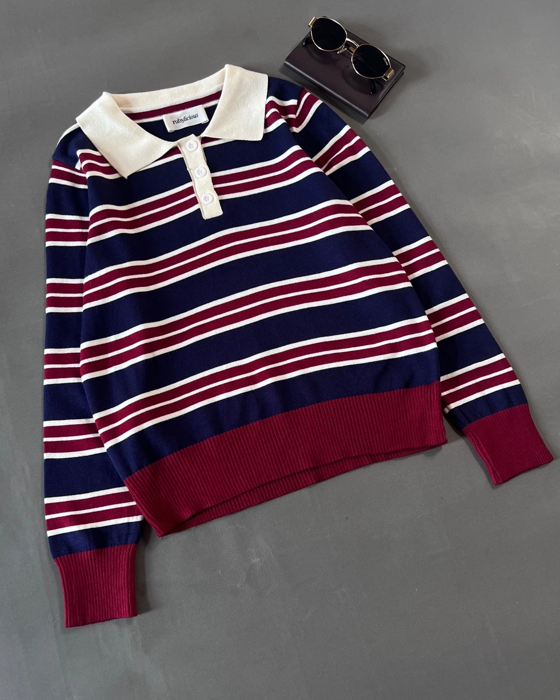 Nancy Stripe Longsleeve Kode 677N Broken White-Navy - Image 2