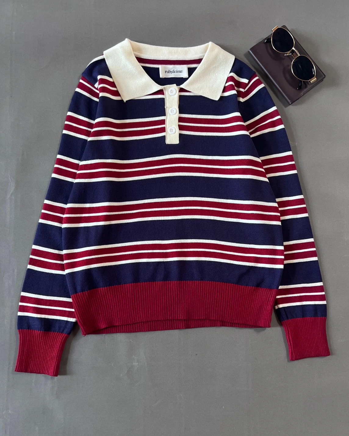 Nancy Stripe Longsleeve Kode 677N Broken White-Navy - Image 3