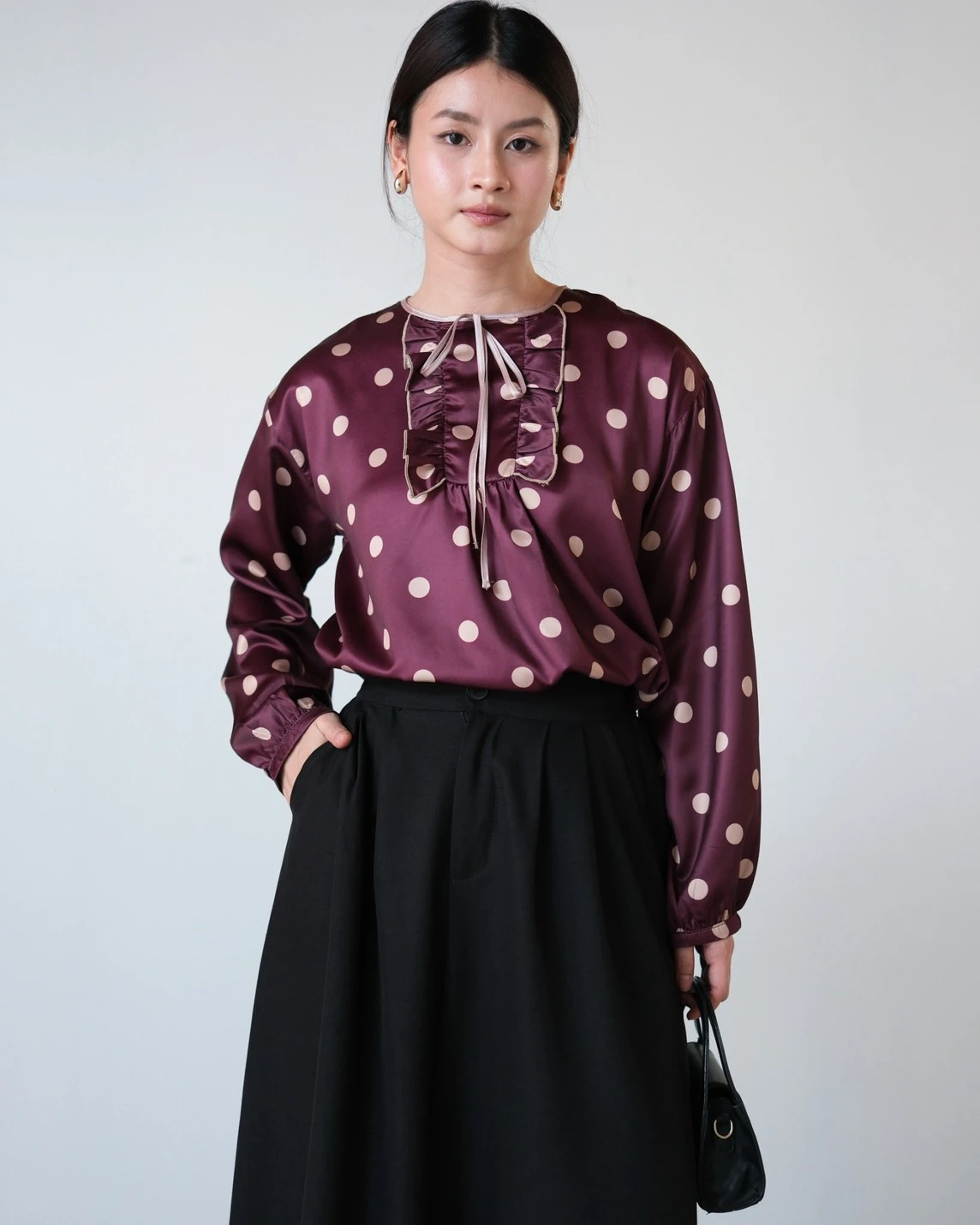 Wilow Polka Blouse Maroon - Image 3