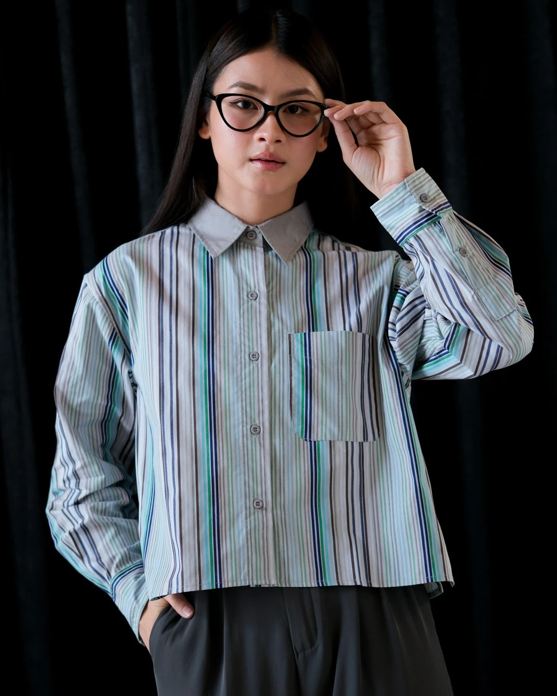 Nonie Stripe Shirt Stone Grey