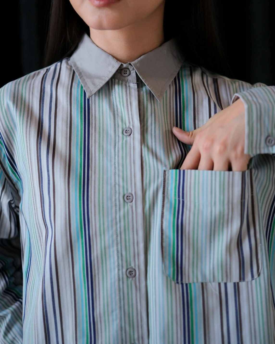 Alternative view of Nonie Stripe Shirt Stone Grey