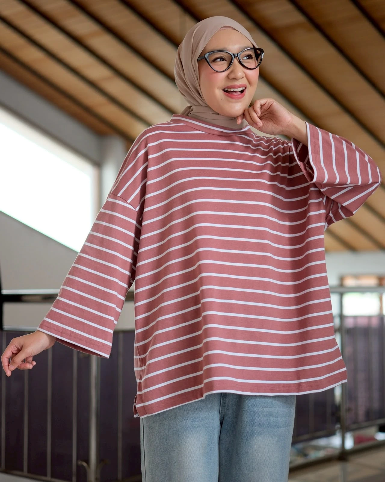 Karasu Stripe Sleeve Top Dusty Rose-Bw