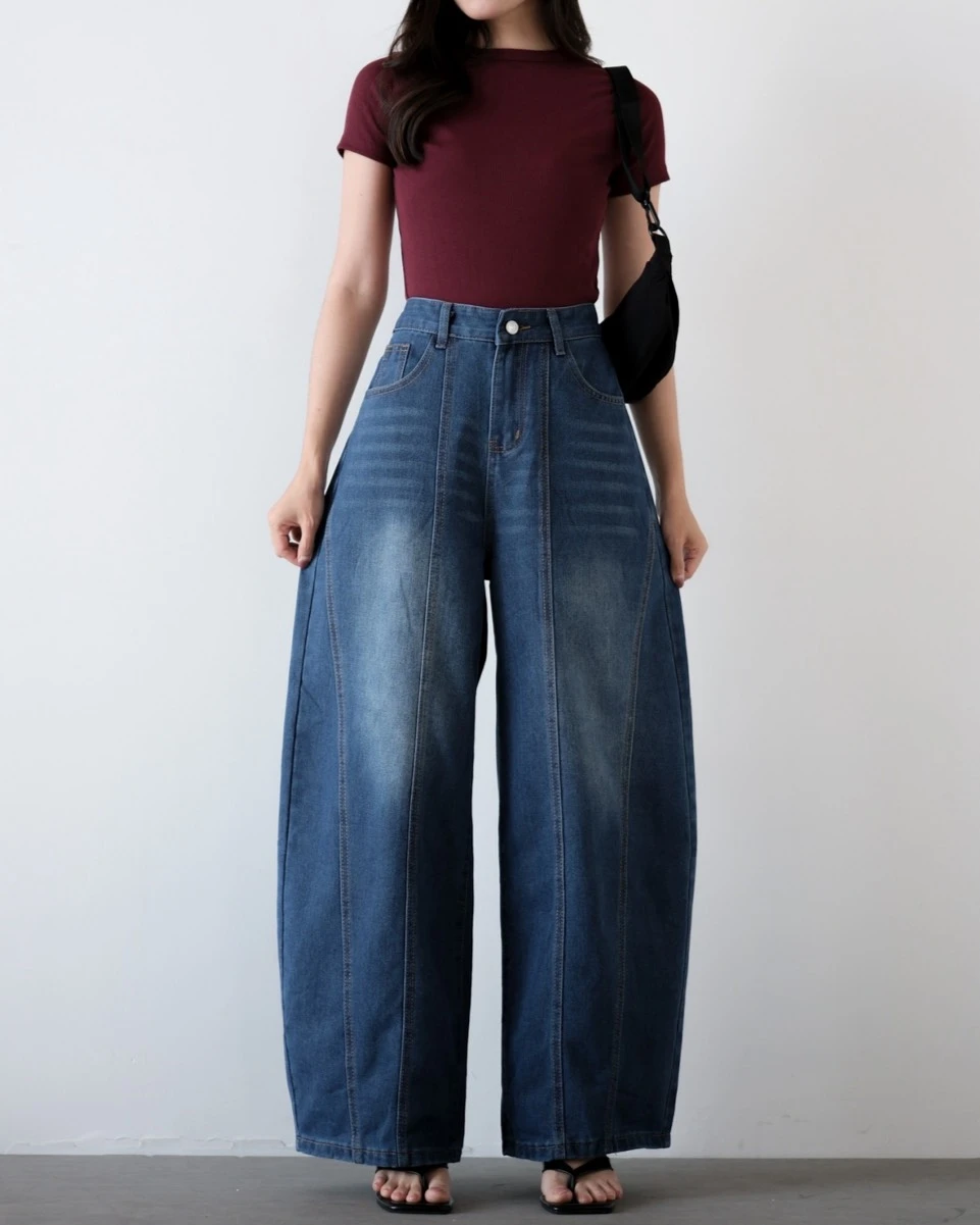 Jenly Barrel Denim Pants Kode 313N Dark Blue