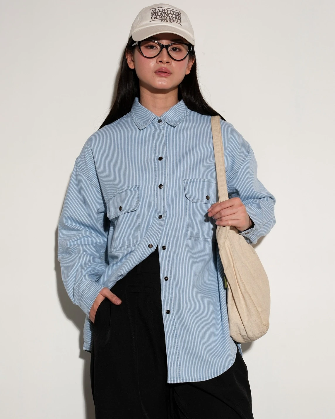 Jenan Denim Stripe Shirt Kode 8119-1 Light Blue