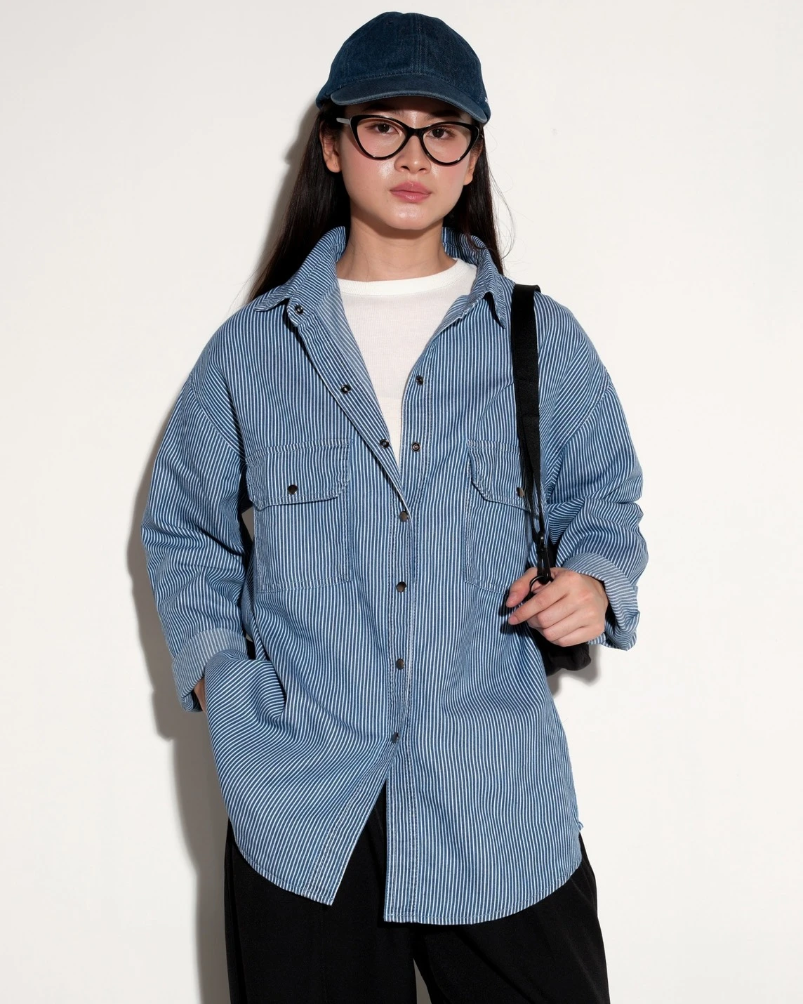 Jenan Denim Stripe Shirt Kode 8119-1 Dark Blue