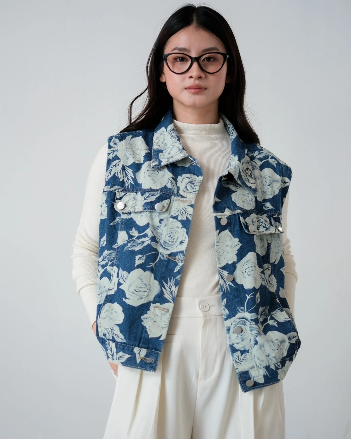 Floral Denim Vest Kode 681N Kode A