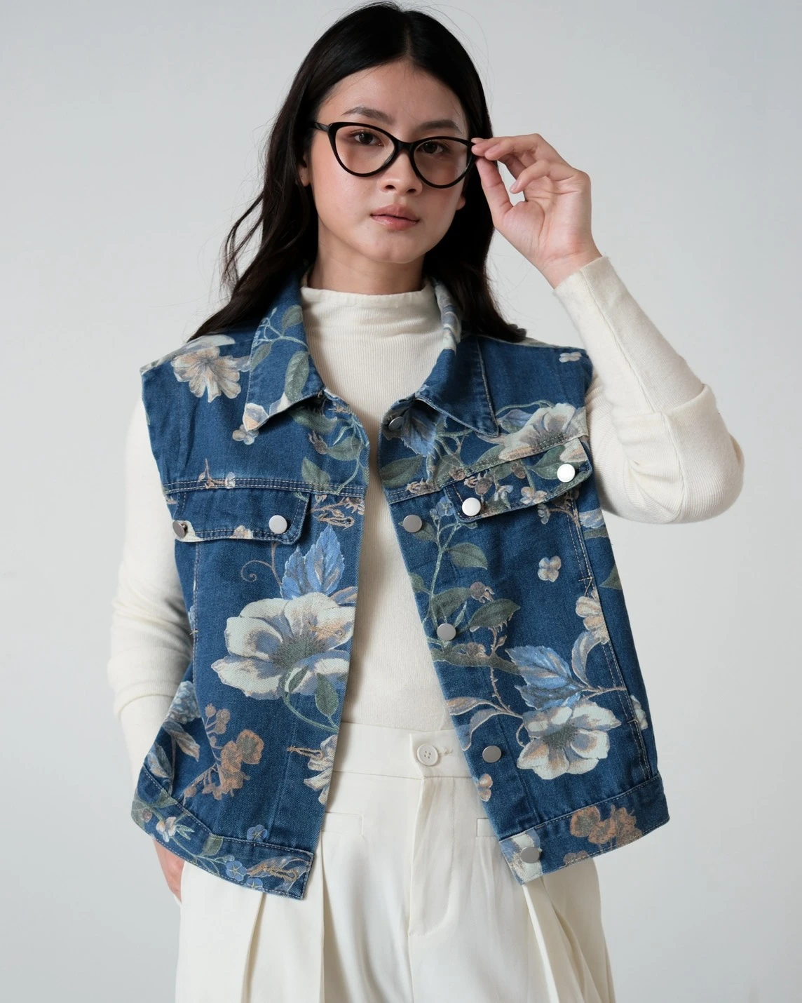 Floral Denim Vest Kode 681N Kode C