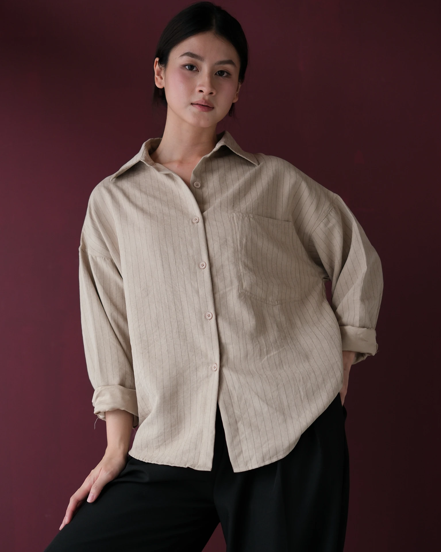 Chenka Stripe Shirt Kode N855-1 Khaki