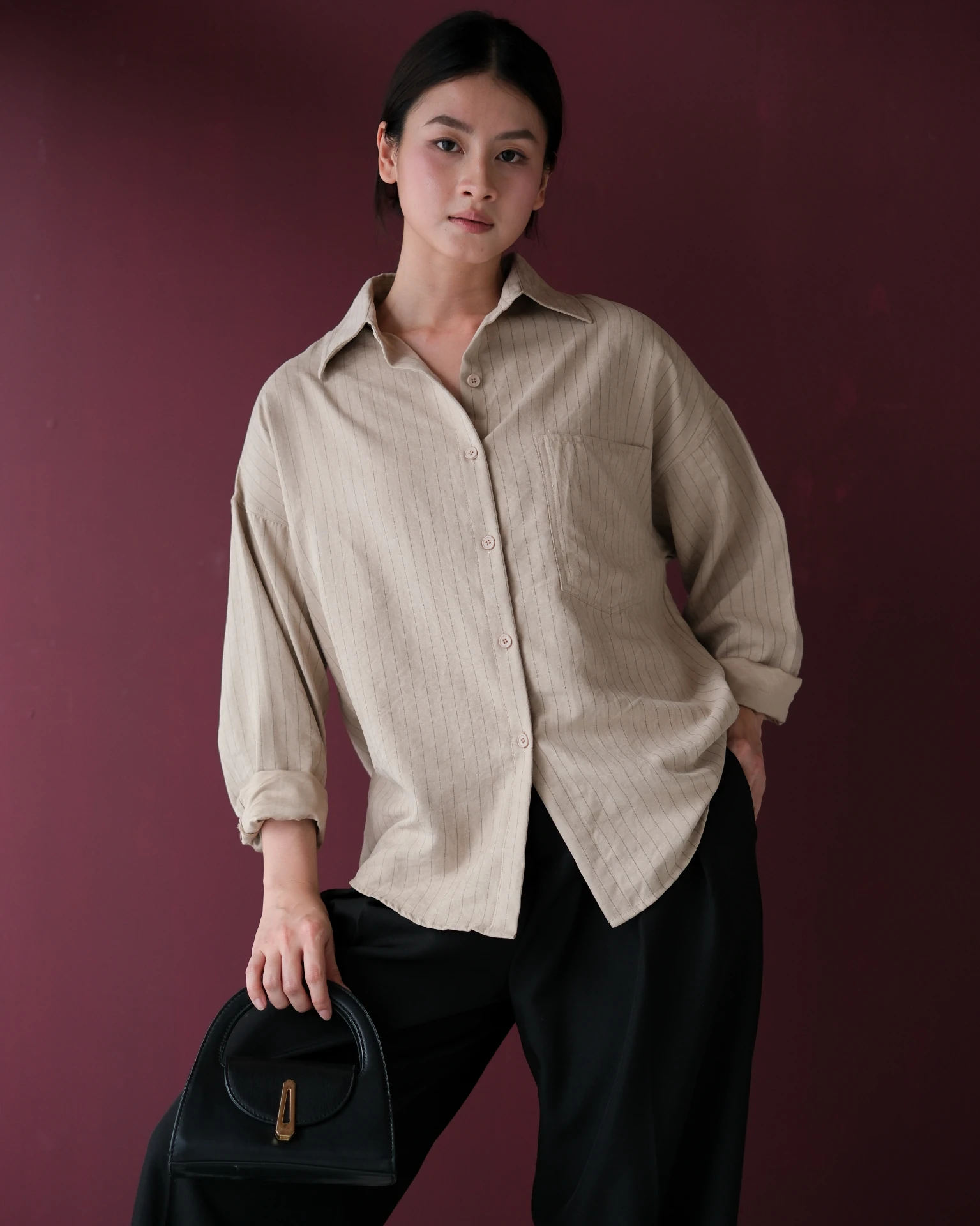 Alternative view of Chenka Stripe Shirt Kode N855-1 Khaki