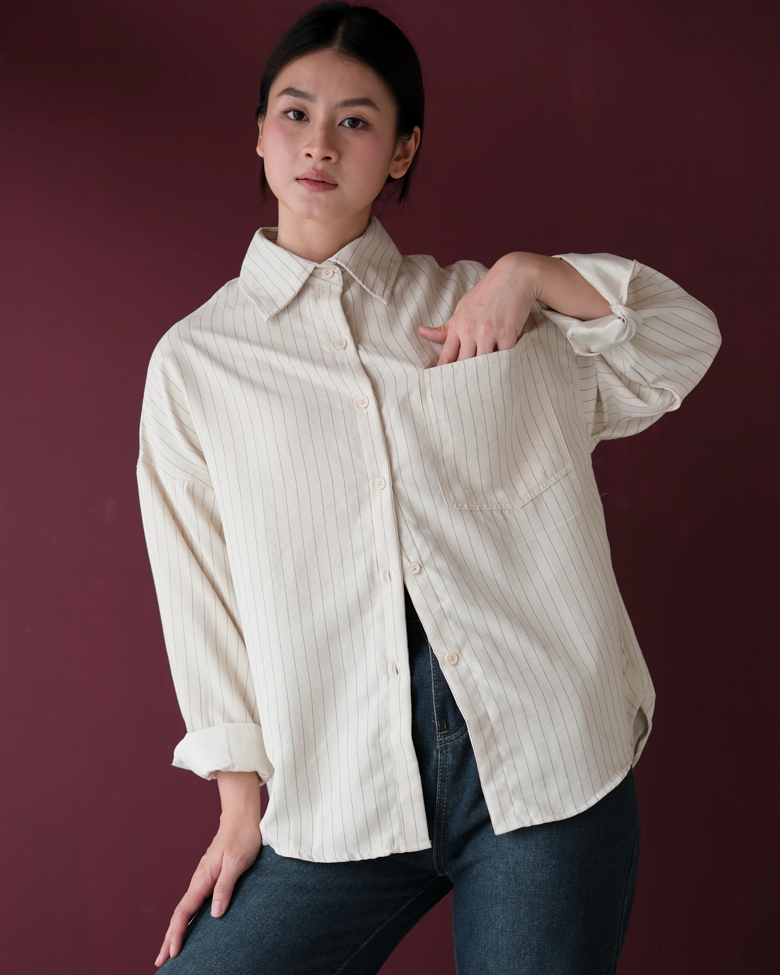 Chenka Stripe Shirt Kode N855-1 Cream