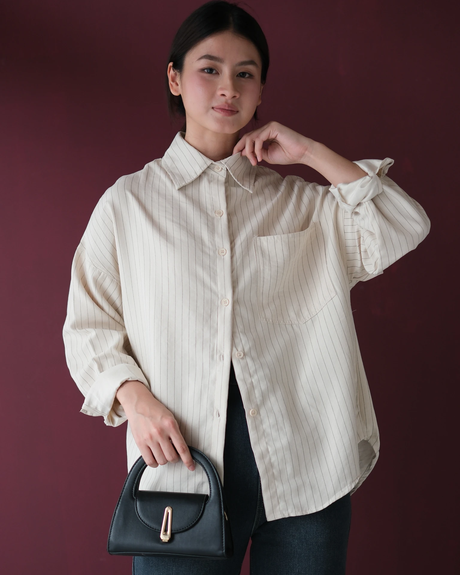 Alternative view of Chenka Stripe Shirt Kode N855-1 Cream