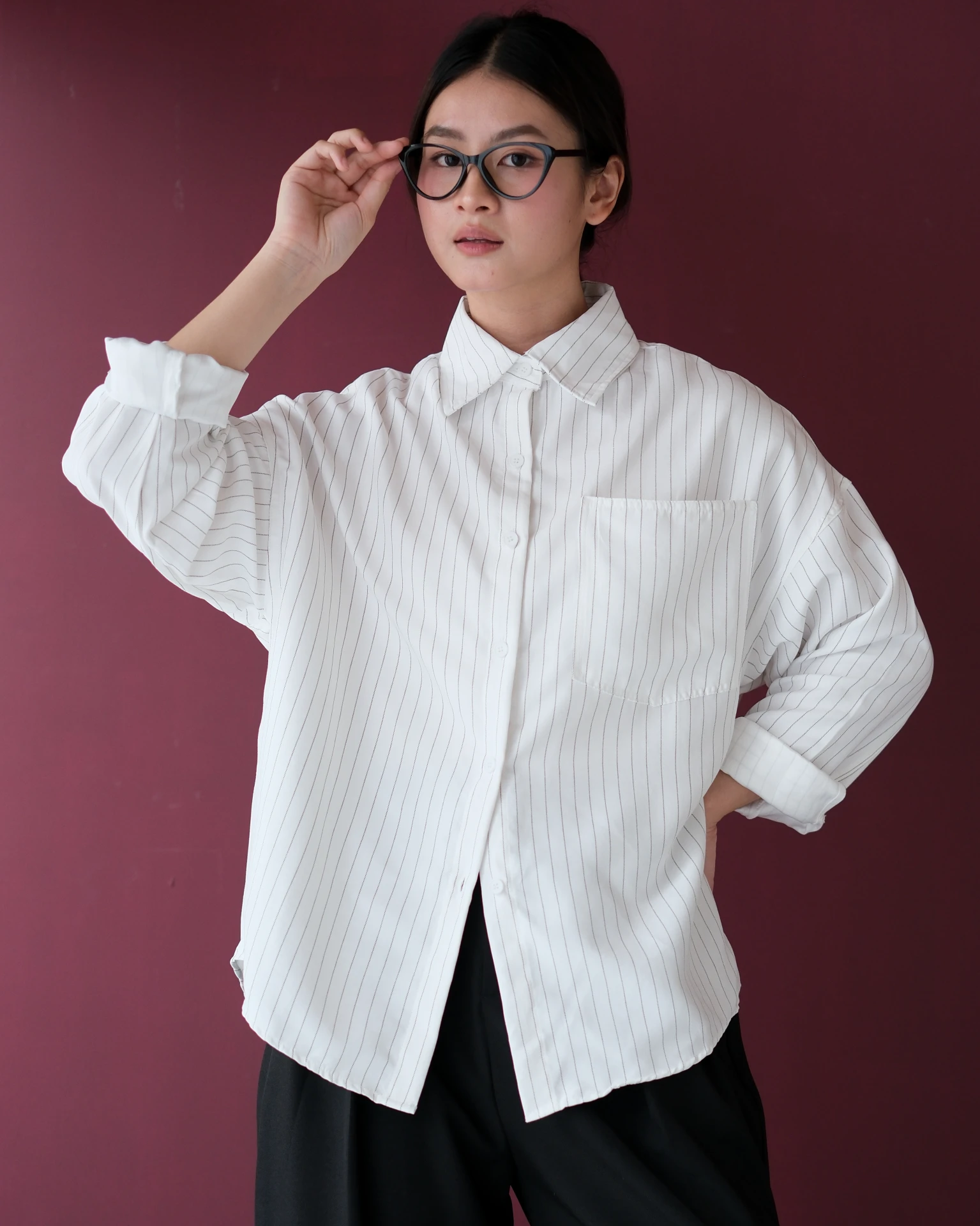 Chenka Stripe Shirt Kode N855-1 Broken White