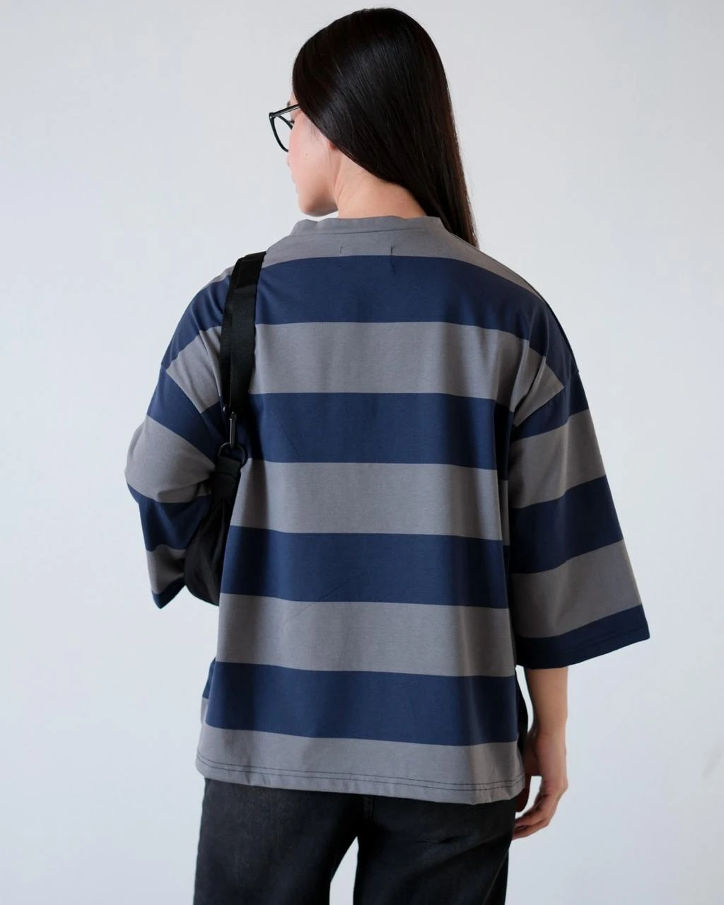 Karasu Stripe Sleeve Top Dark Grey-Navy Big - Image 3