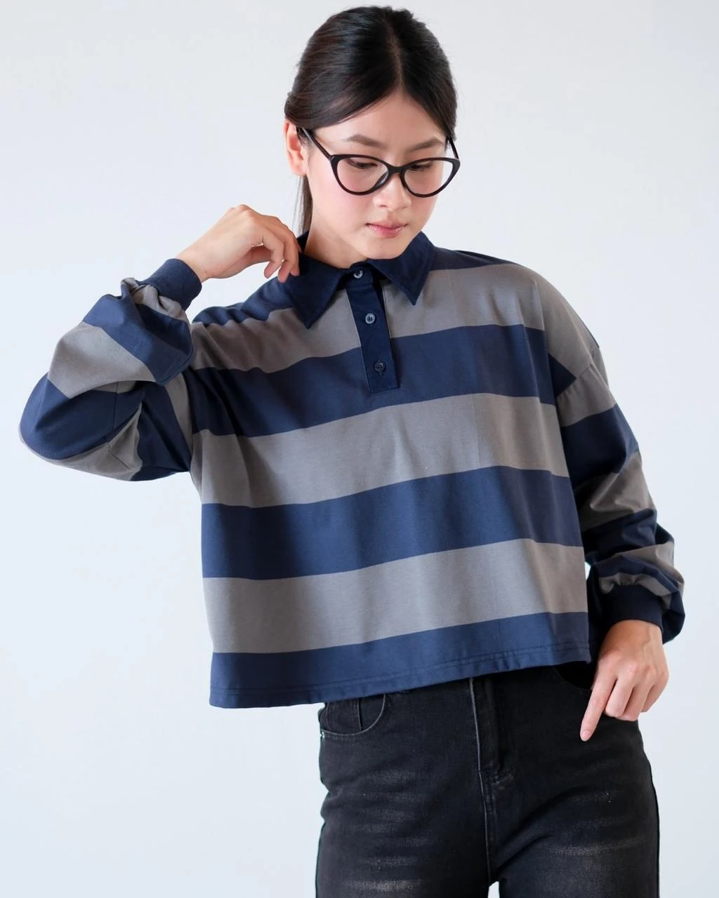 Alternative view of Lilou Stripe Longsleeve Dark Grey-Navy Big