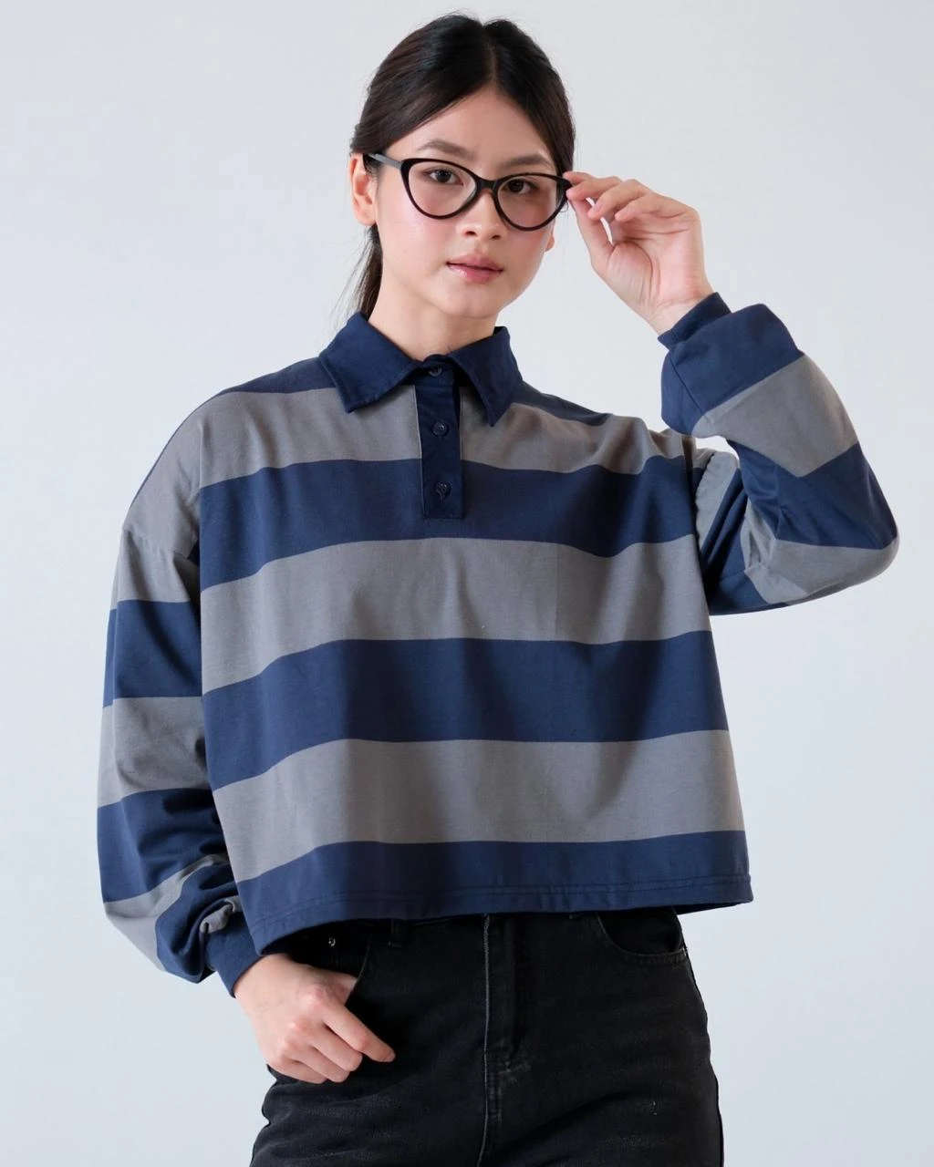 Lilou Stripe Longsleeve Dark Grey-Navy Big