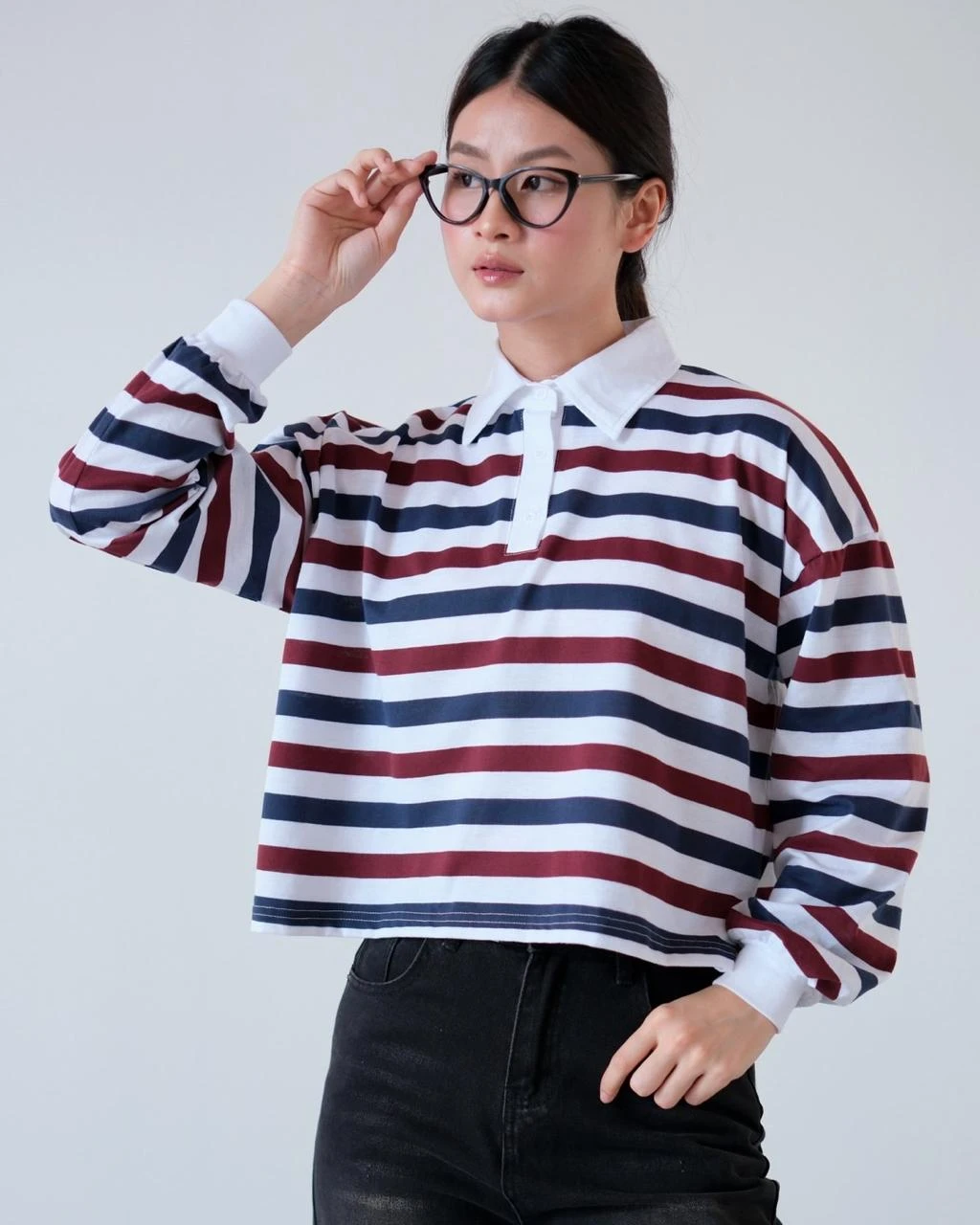 Alternative view of Lilou Stripe Longsleeve Bw-Maroon Small
