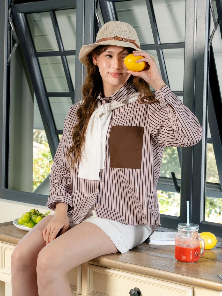 Alternative view of Matea Stripe Shirt Kode 26352 Cream