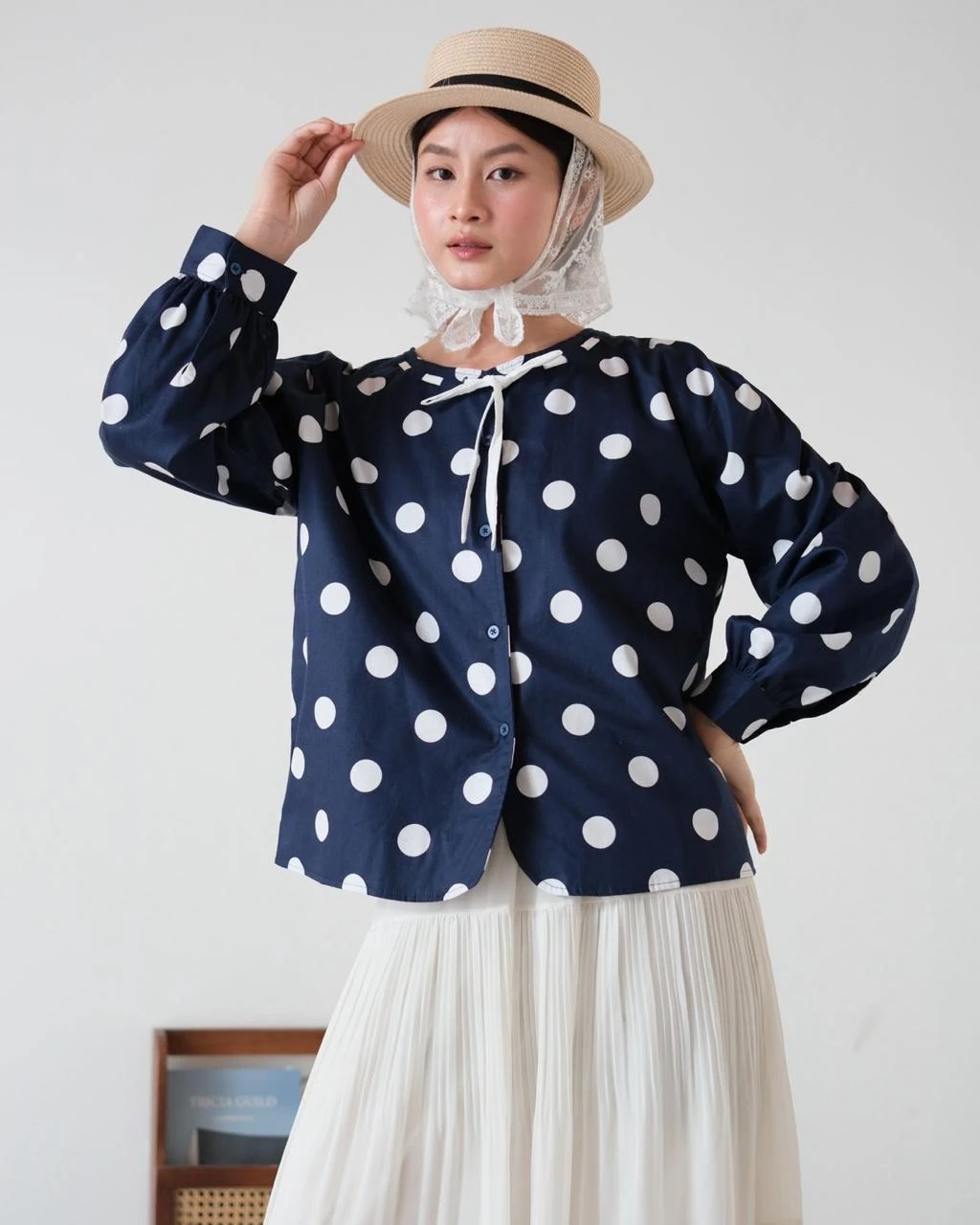 Prazna Polka Blouse Kode 26327 Navy