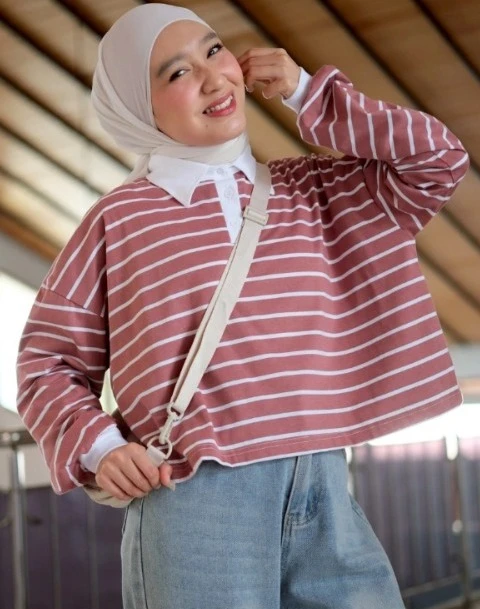 Lilou Stripe Longsleeve Dusty Rose-Bw