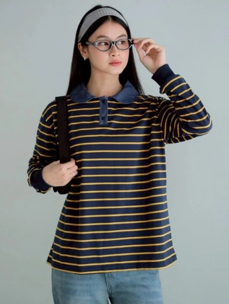 Ovidia Stripe Shirt Navy-Mustard Small