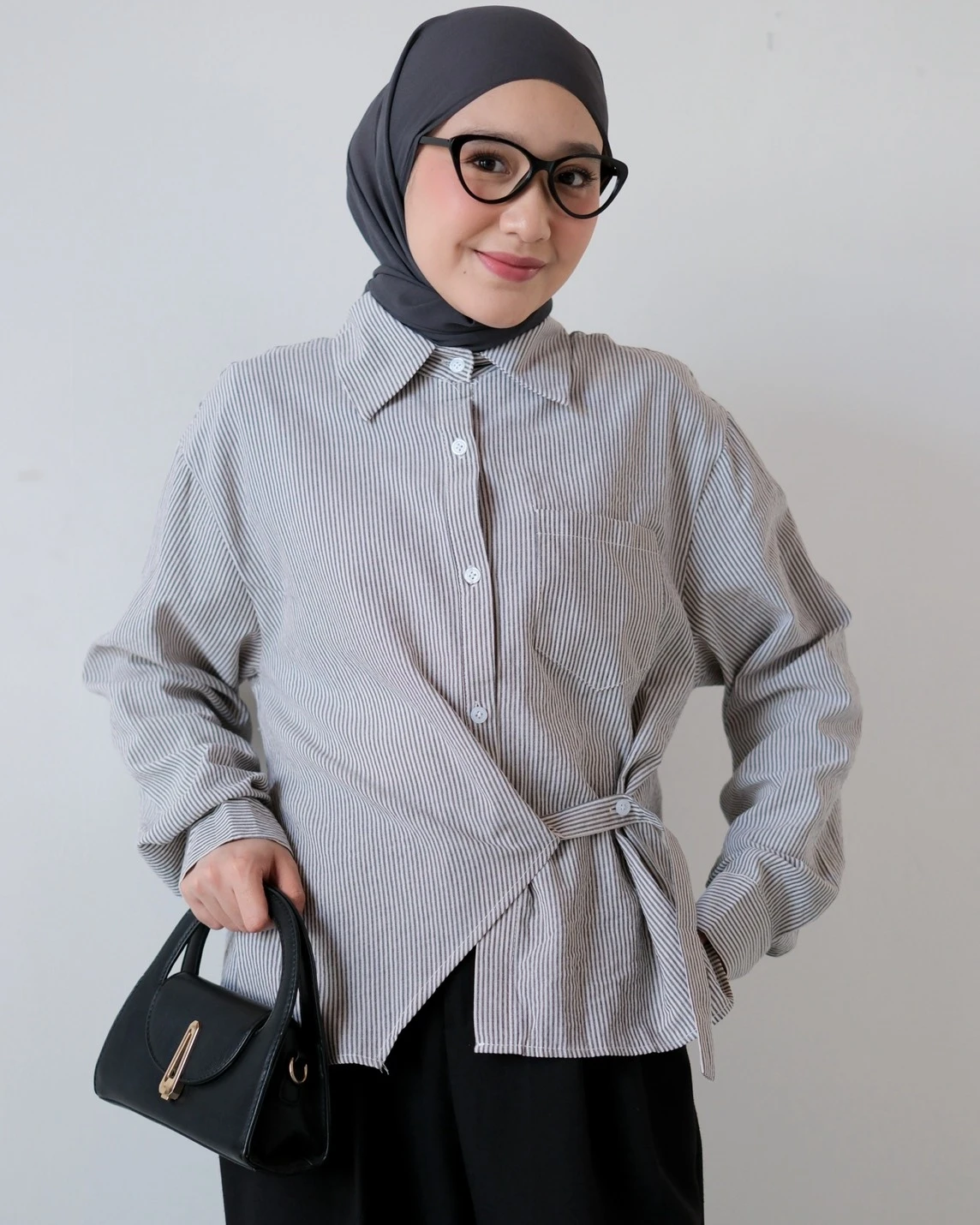 Qeitha Stripe Shirt Kode 557N Dark Grey