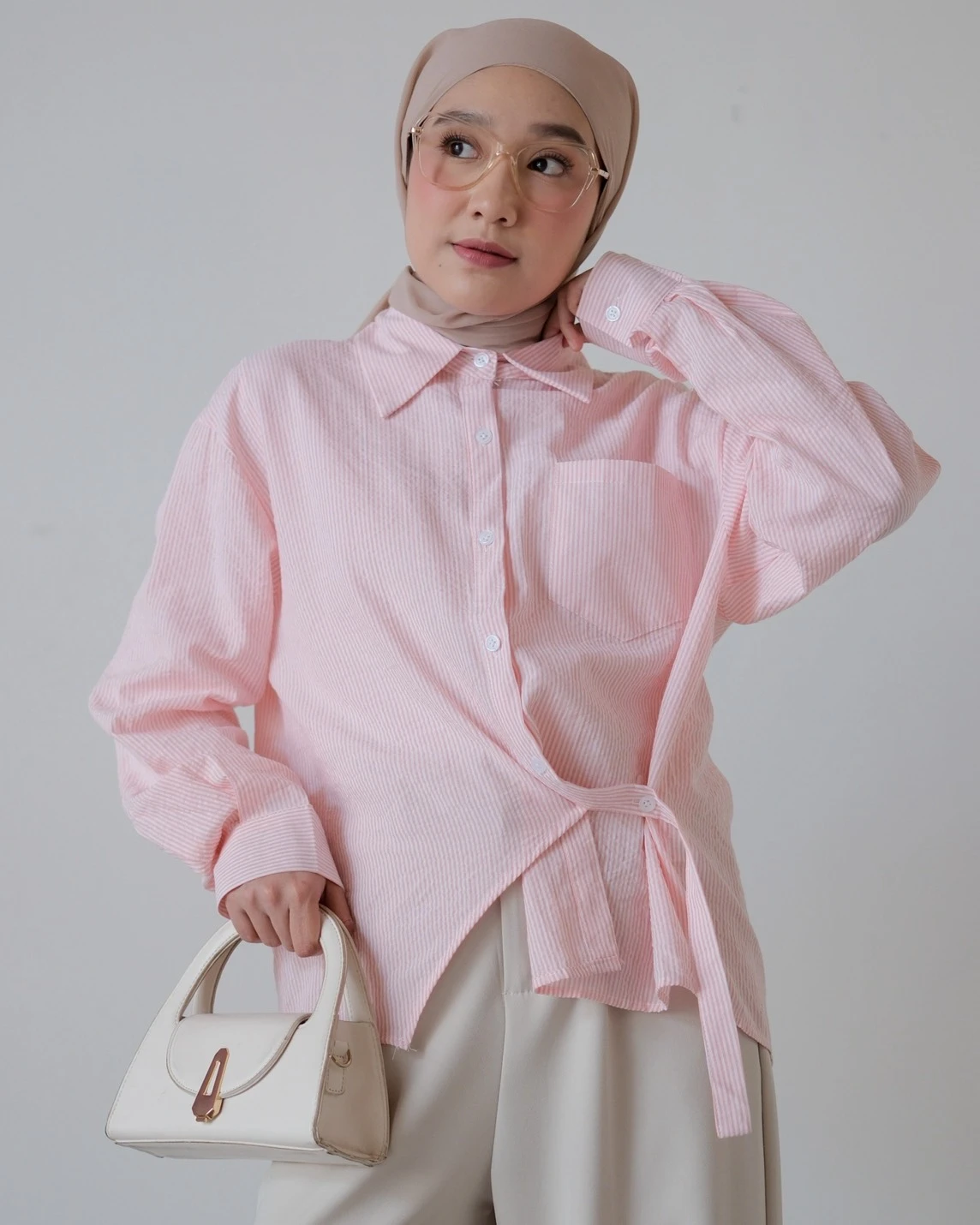 Qeitha Stripe Shirt Kode 557N Pink