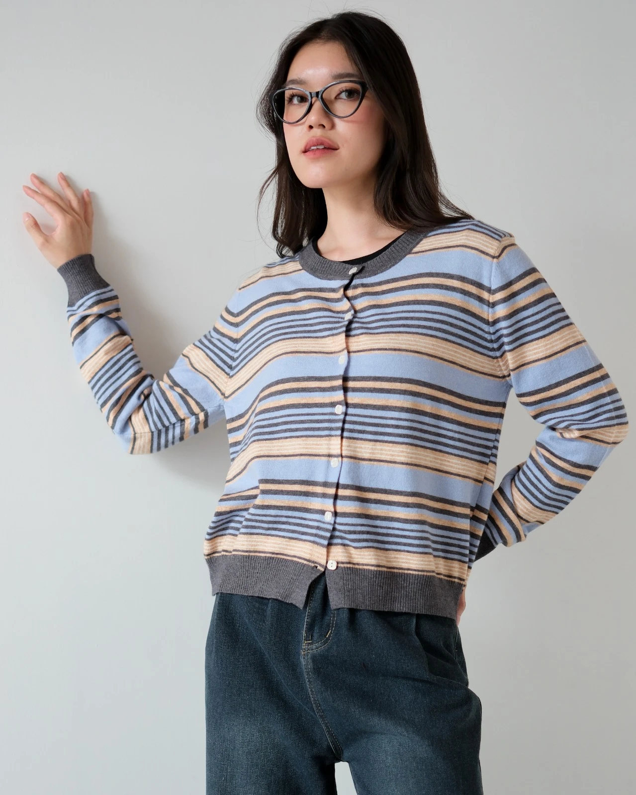 Dheca Stripe Cardi Kode 10-P Dark Grey