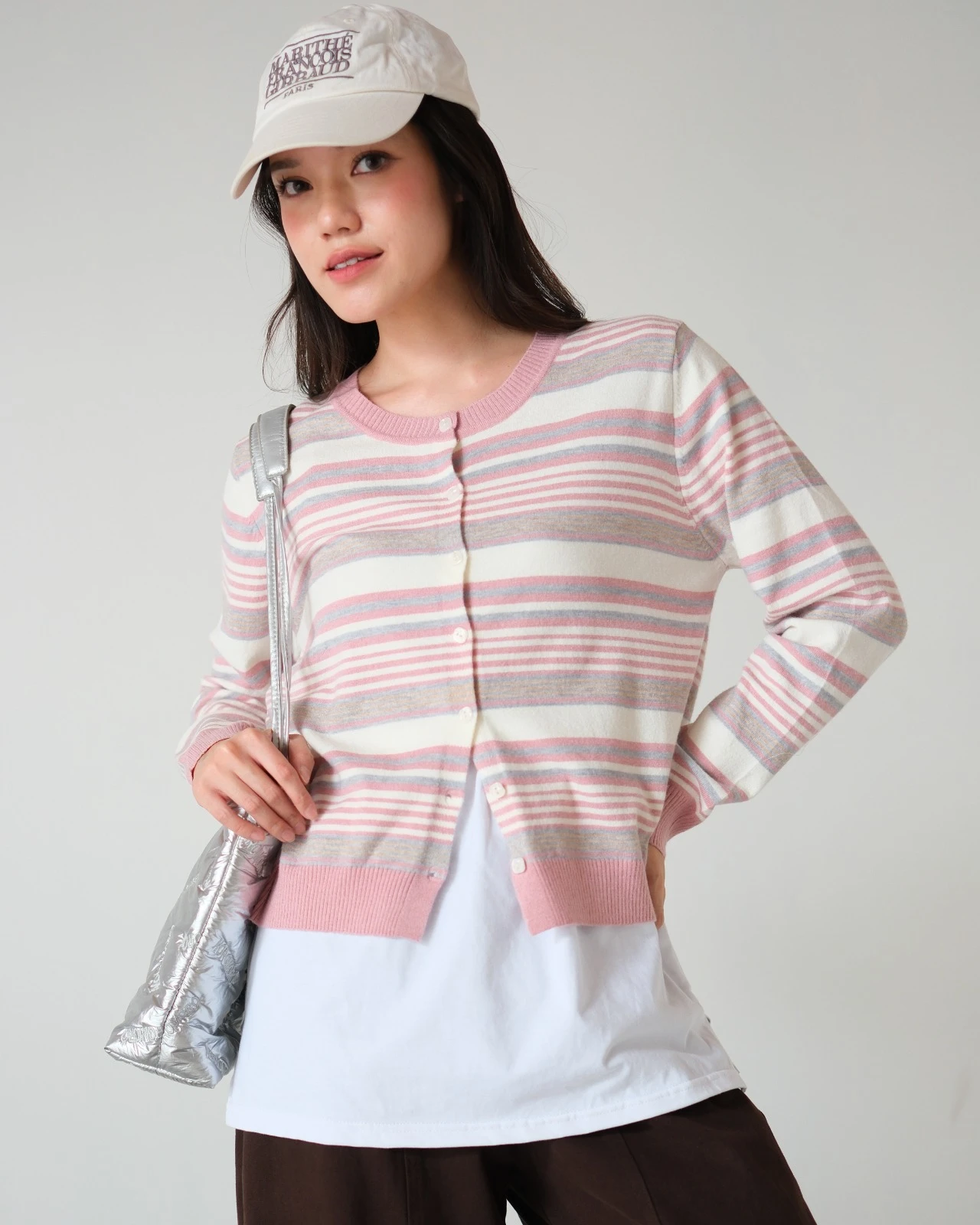 Dheca Stripe Cardi Kode 10-P Pink
