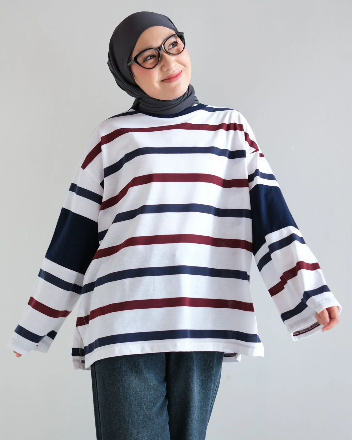 Dion Stripe Longsleeve Bw-Navy-Maroon