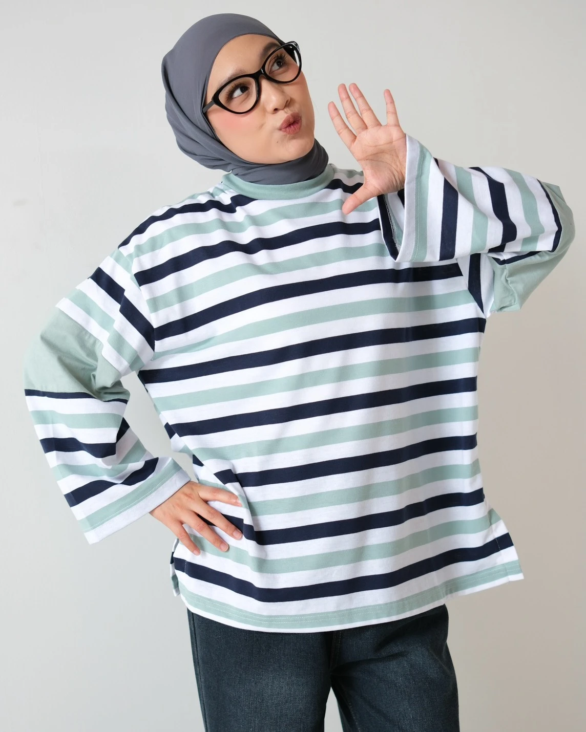 Dion Stripe Longsleeve Mint-Bw-Navy