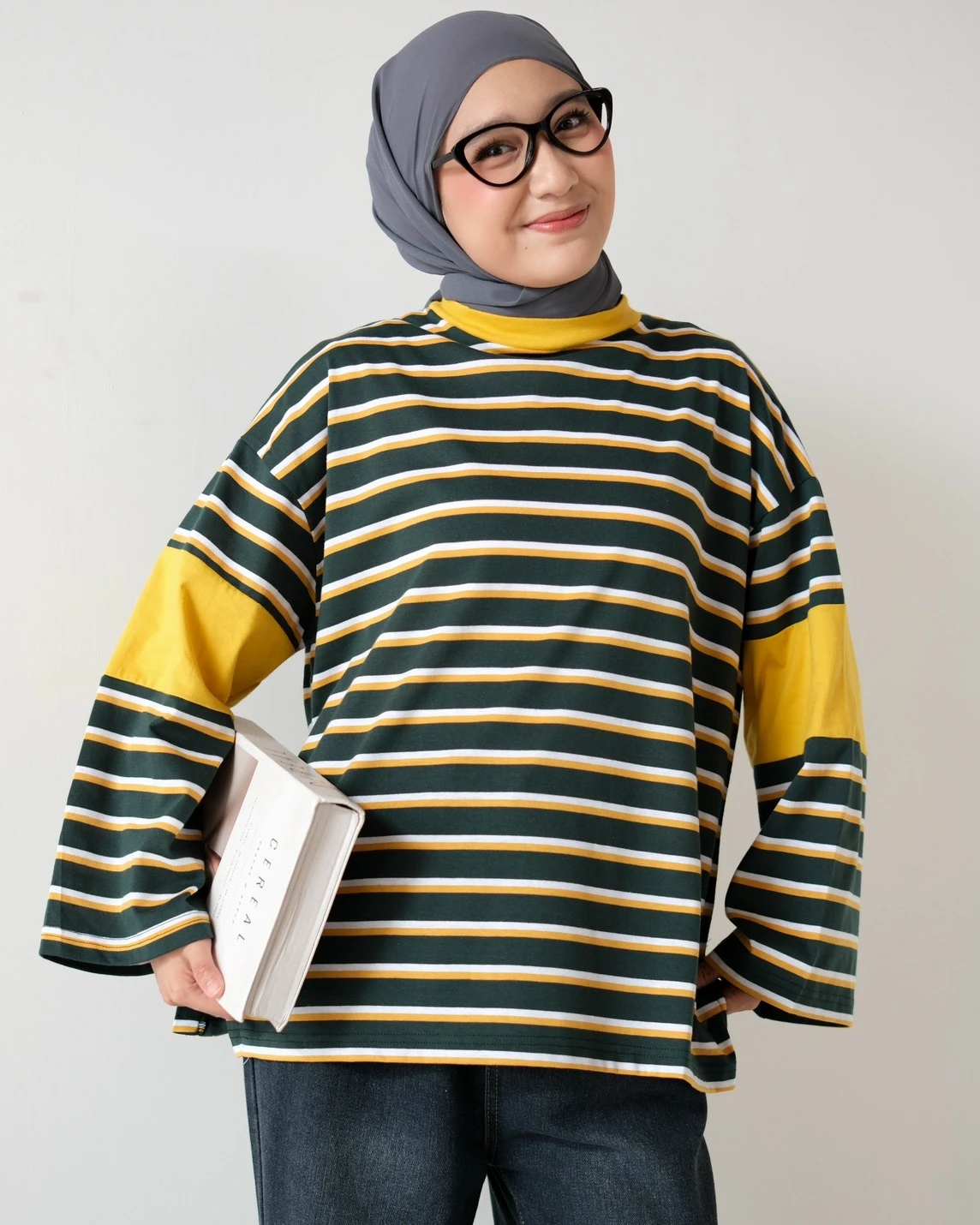 Alternative view of Dion Stripe Longsleeve Green-Mustard-Bw