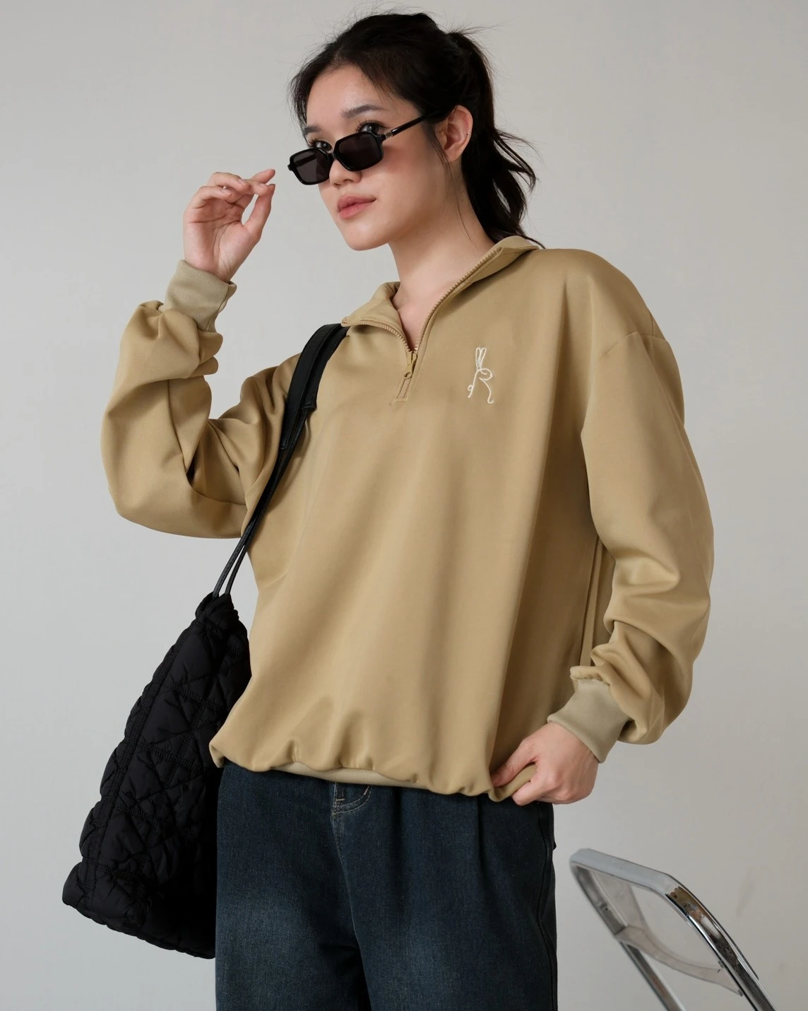 Mauri Zip Sweater Khaki - Image 2