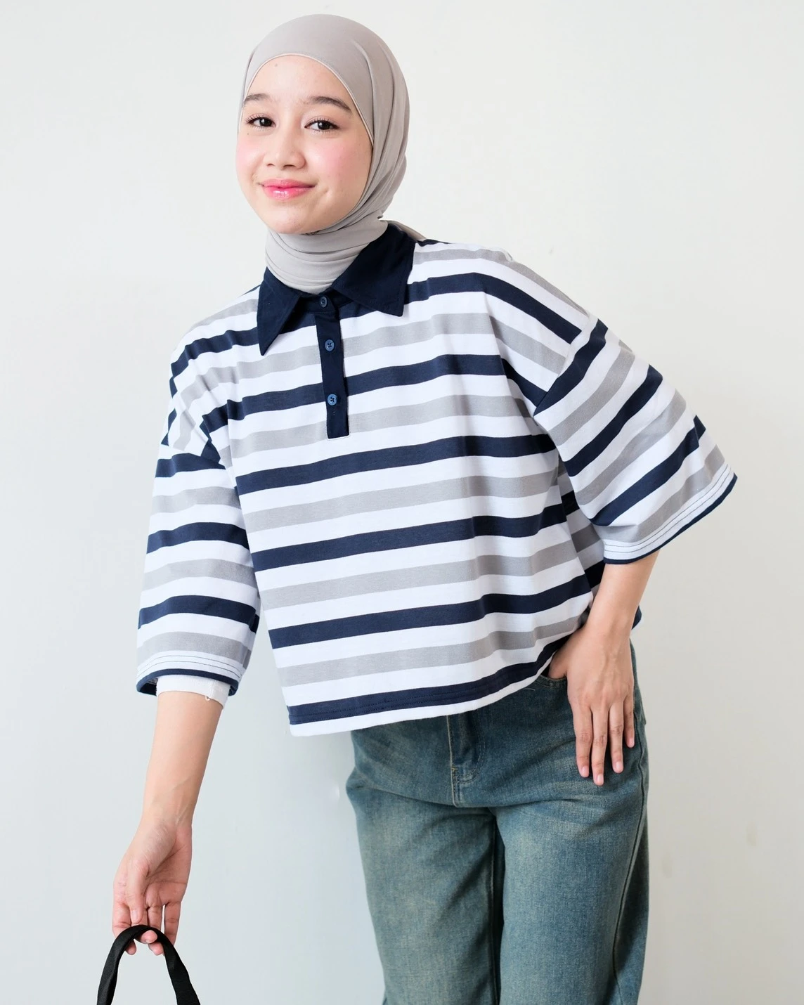 Anyta Stripe Top Grey-Navy-Bw
