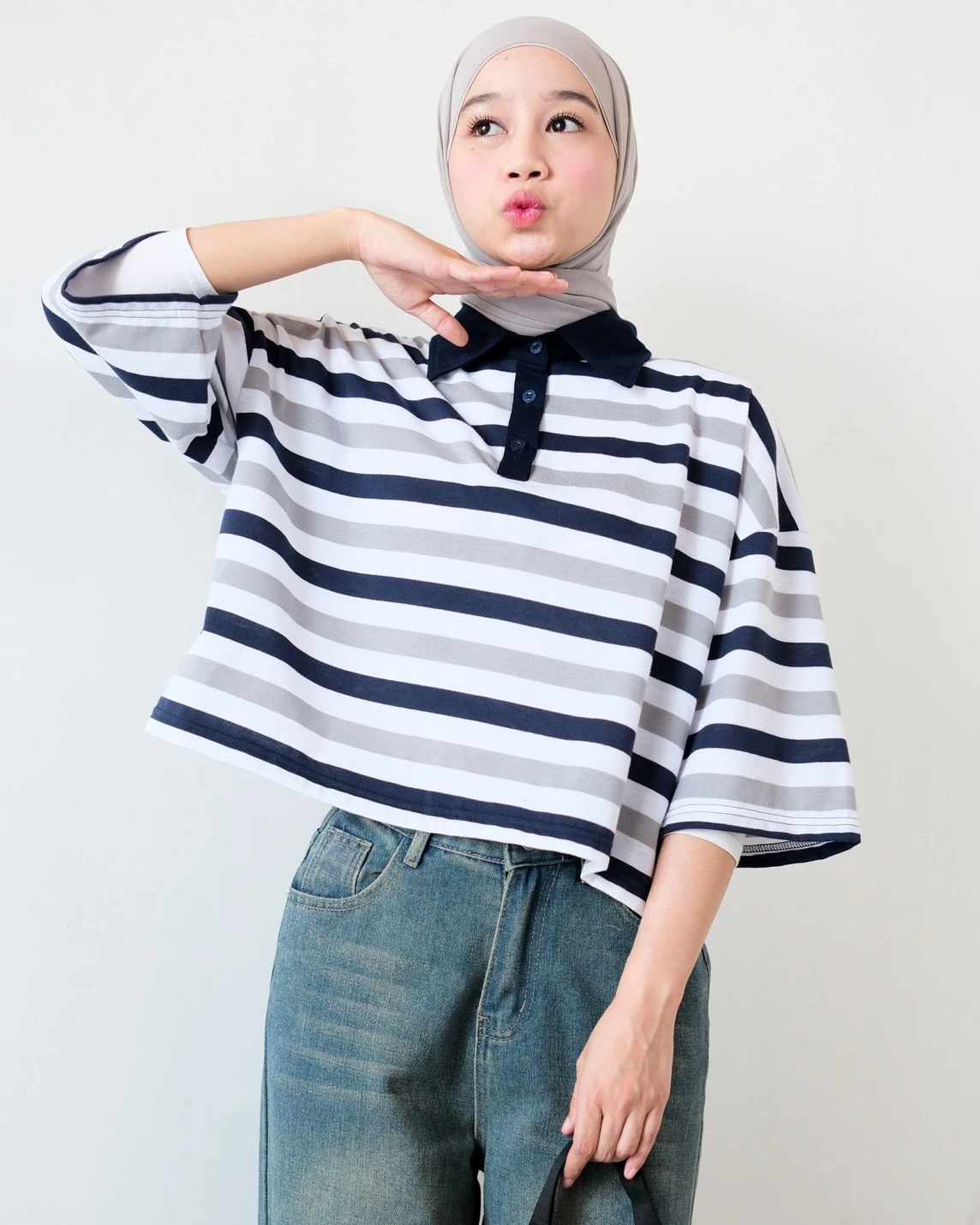 Alternative view of Anyta Stripe Top Grey-Navy-Bw