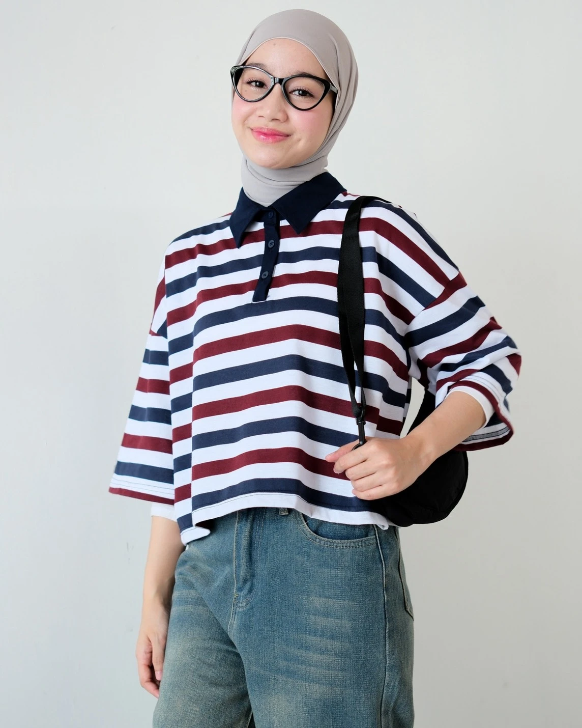 Anyta Stripe Top Navy-Bw-Maroon Small