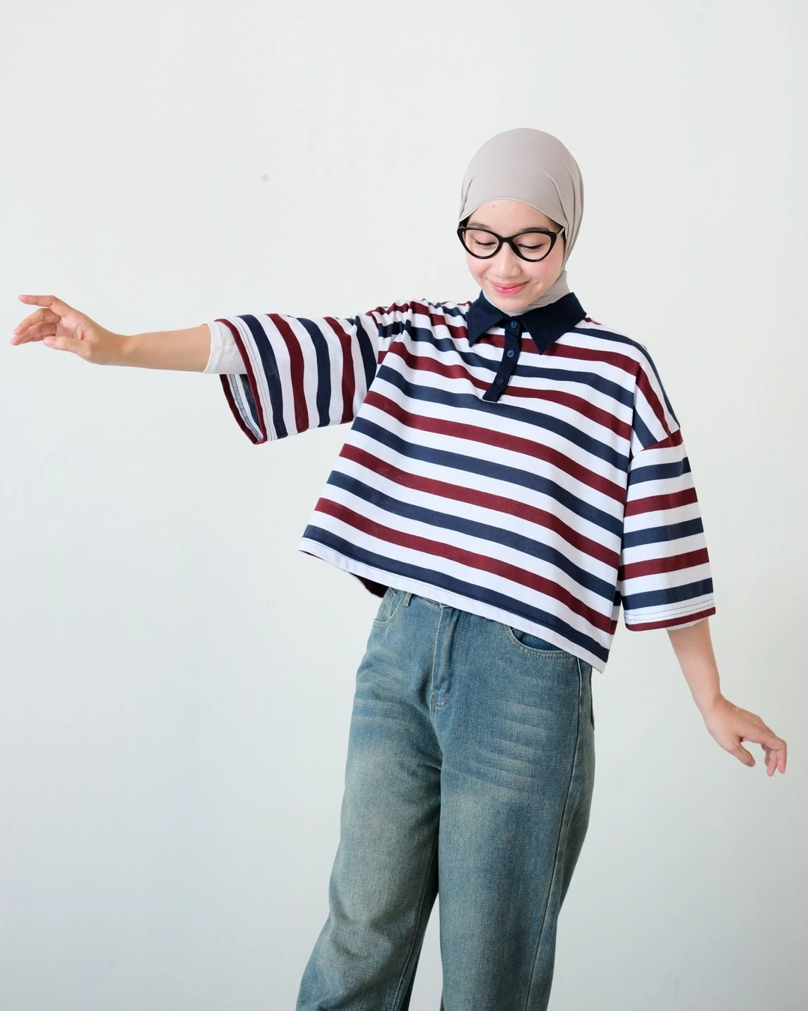 Alternative view of Anyta Stripe Top Navy-Bw-Maroon Small