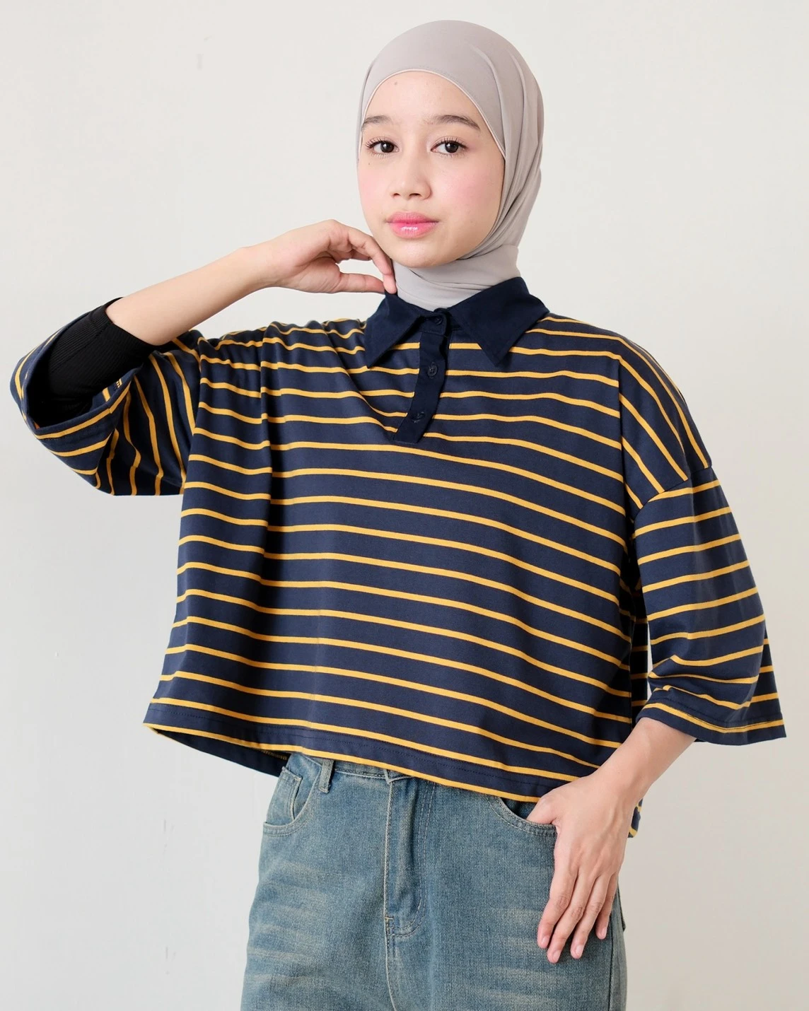 Anyta Stripe Top Navy-Mustard Small