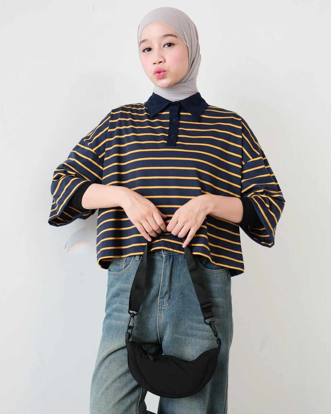 Alternative view of Anyta Stripe Top Navy-Mustard Small