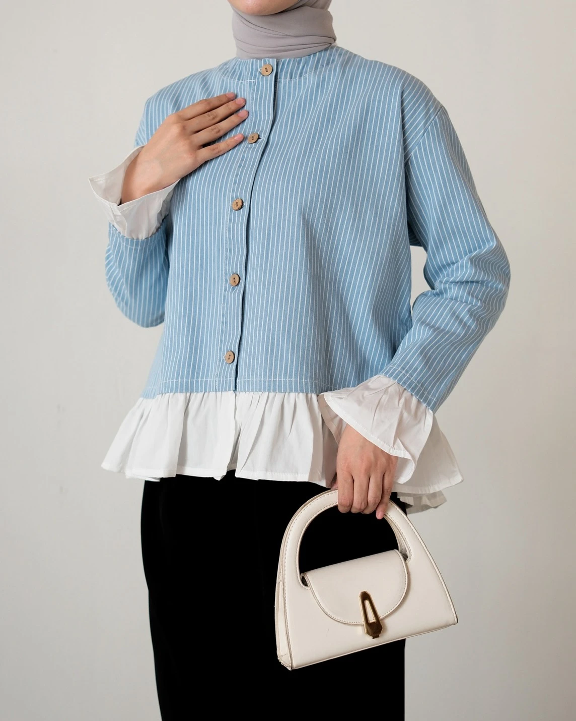 Alternative view of Qirae Denim Stripe Shirt Kode S1100B Light Blue