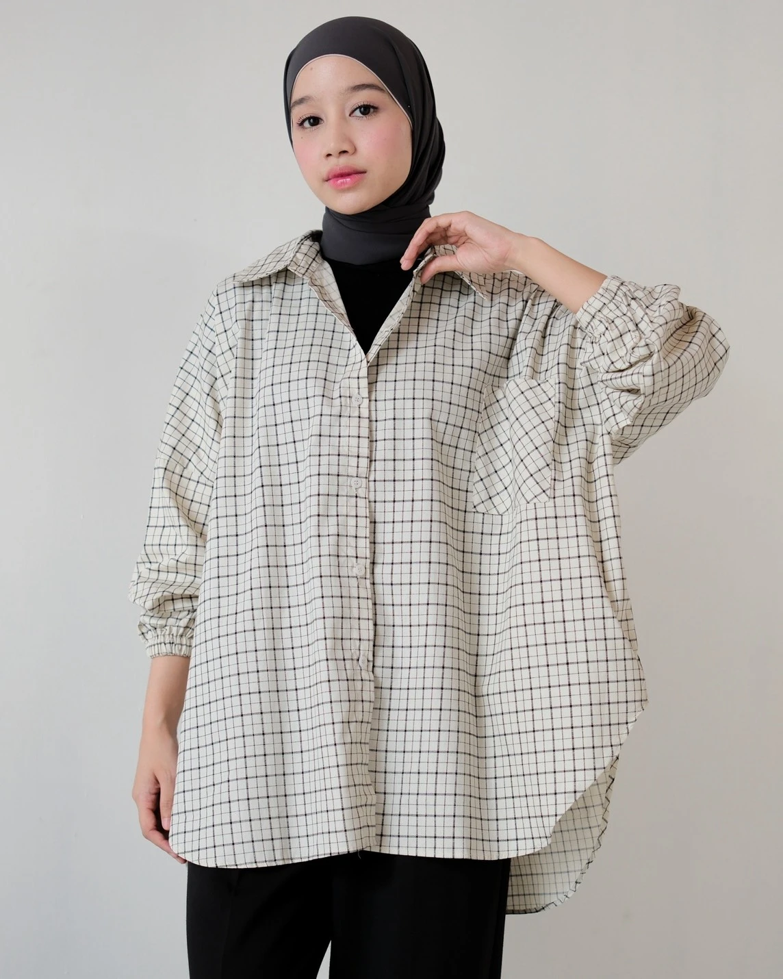 Volca Plaid Shirt Kode 14310 Beige