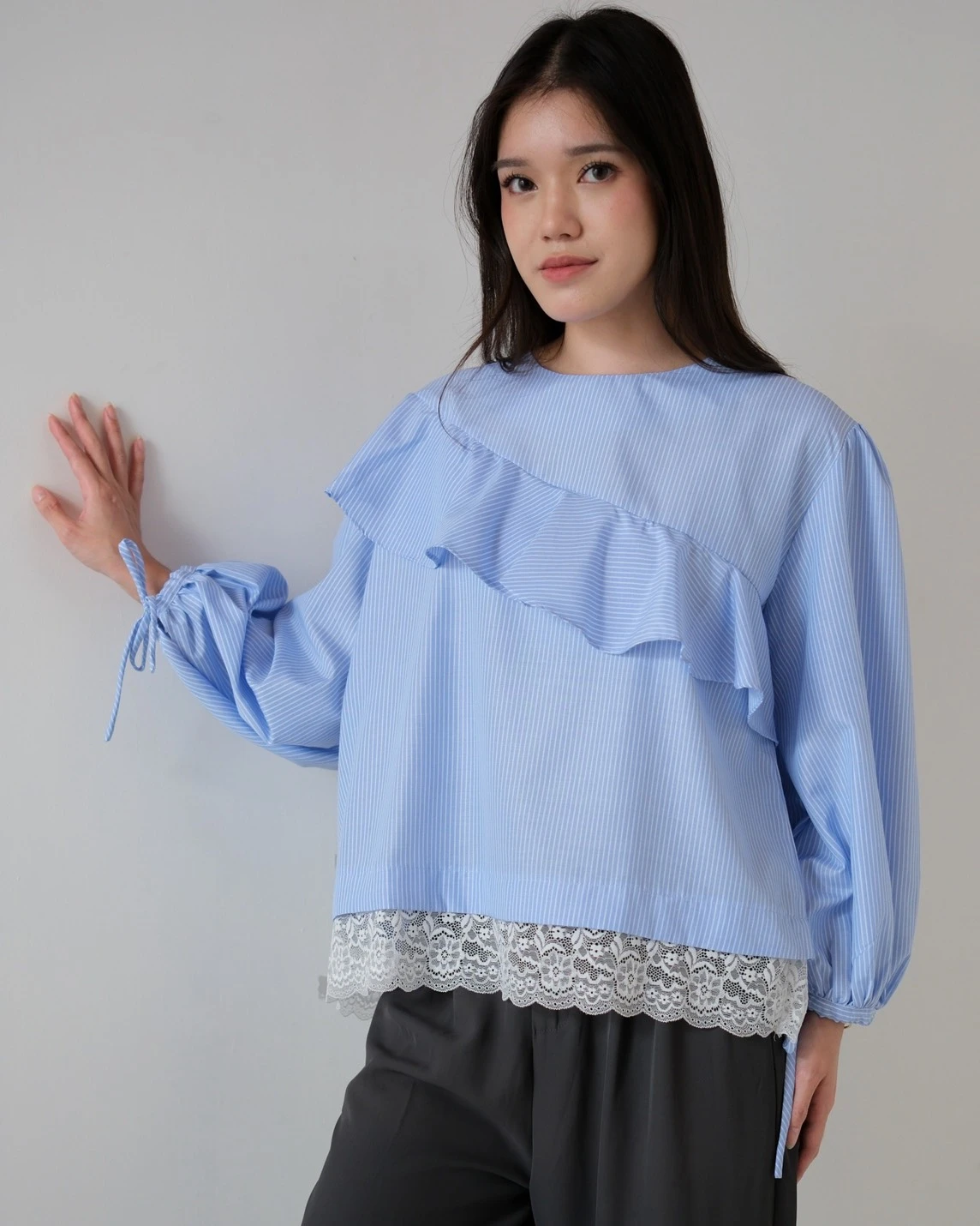 Kalie Stripe Blouse Sky Blue
