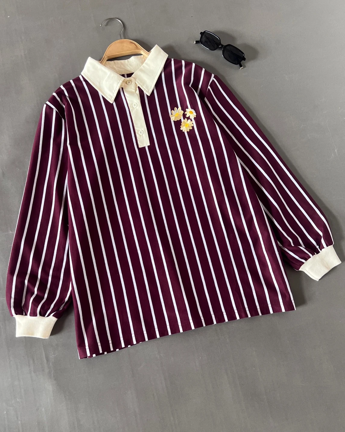 Wooney Stripe Shirt Maroon-Bw Small - Image 2