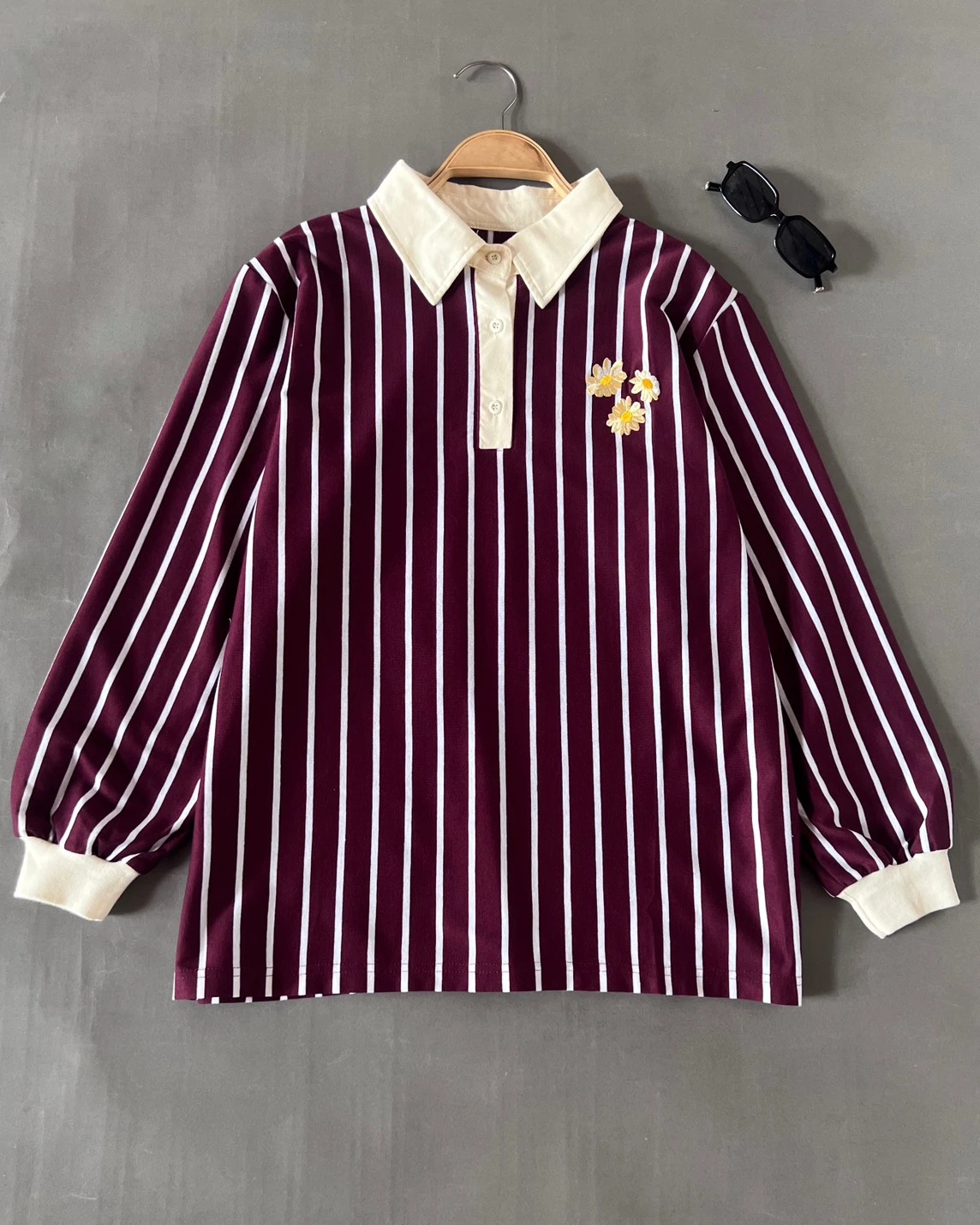 Wooney Stripe Shirt Maroon-Bw Small - Image 3