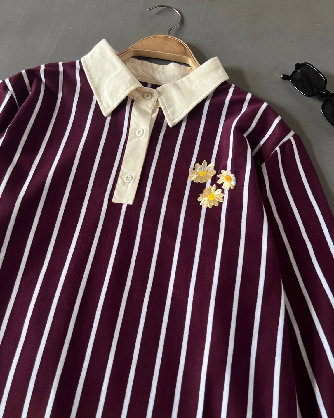 Wooney Stripe Shirt Maroon-Bw Small